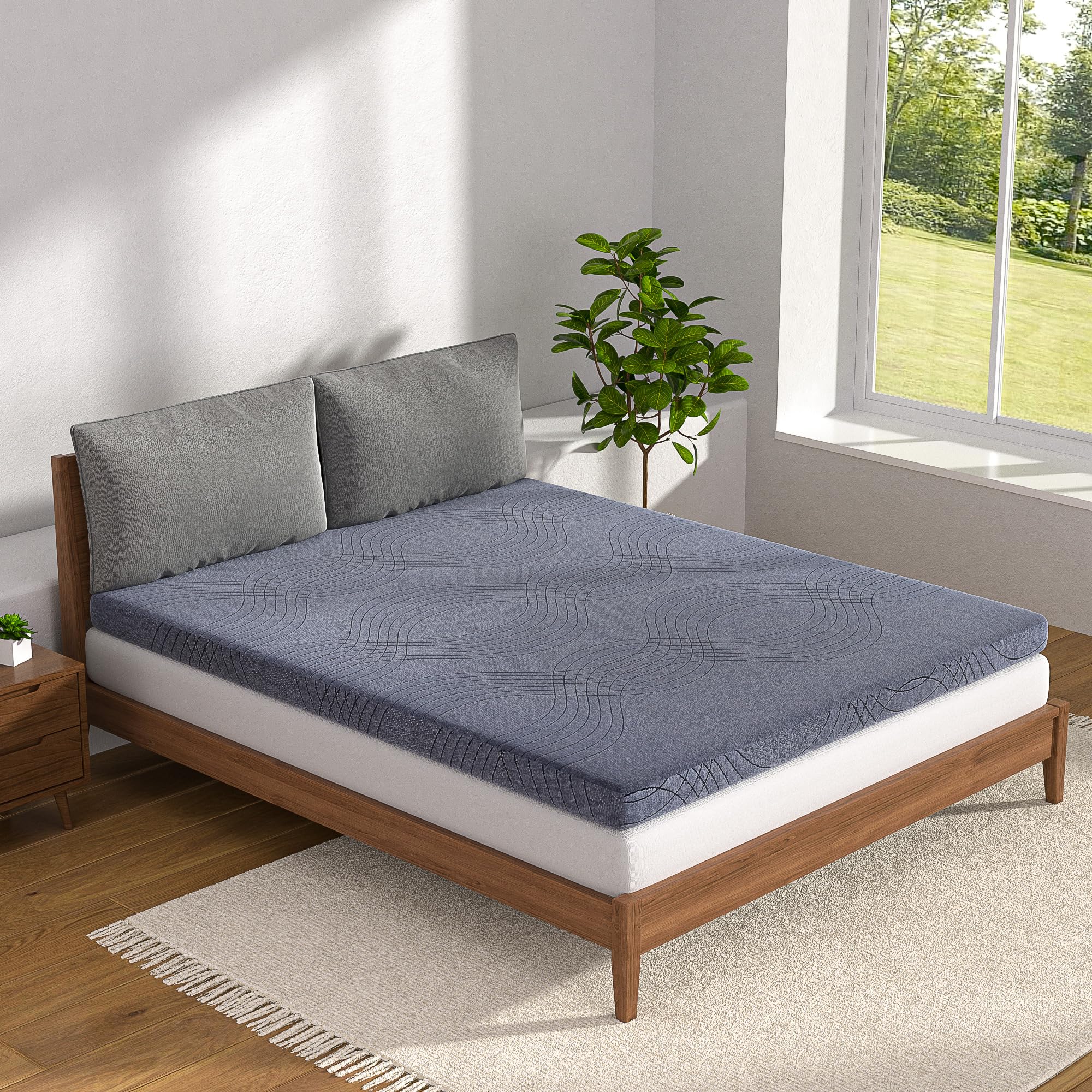 Vecelo Gel Infused Memory Foam Mattress Topper Full Size, 4 Inch Fresh Cooling Mattress Pad With Washable Cover For Full Mattres